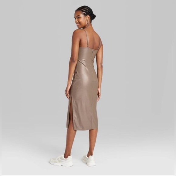 NWT Faux Leather Midi Dark Taupe/Milk Chocolate Slip Dress W XXL Wild Fable - Picture 2 of 4